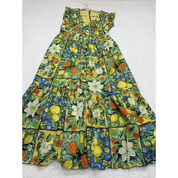 Anthropologie Midi Dress Women Peregrine Yellow Floral Preppy Vacay Boho XL NWT - Picture 2 of 10